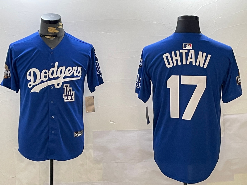 Men Los Angeles Dodgers #17 Ohtani 2024 World series patch blue jersey 20241120122